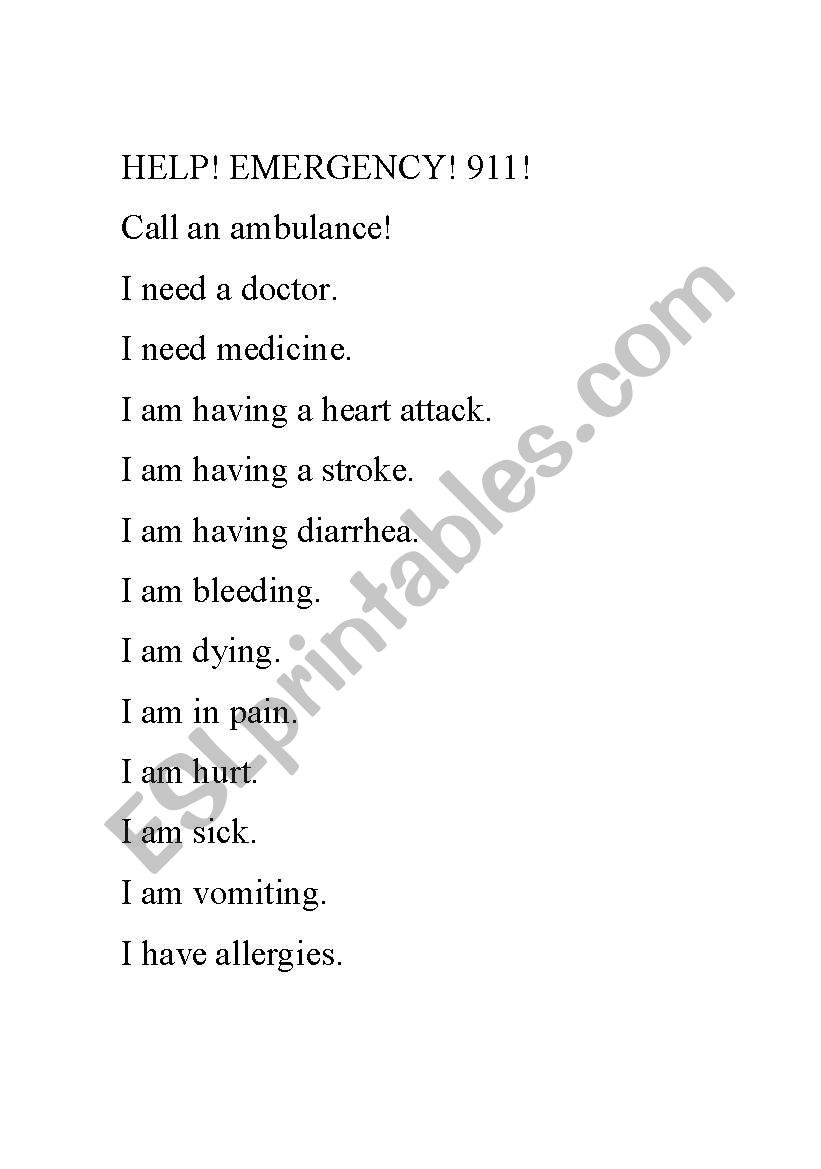 Emergency phrases worksheet