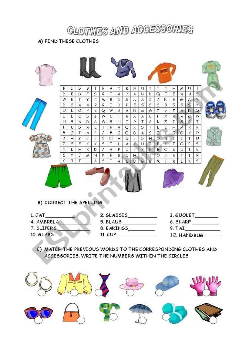 CLOTHES AND ACCESSORIES worksheet