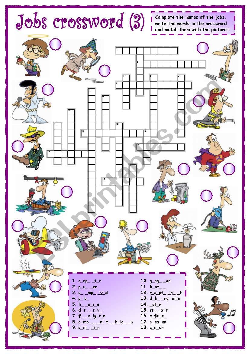 Jobs crossword (3 of 3) worksheet