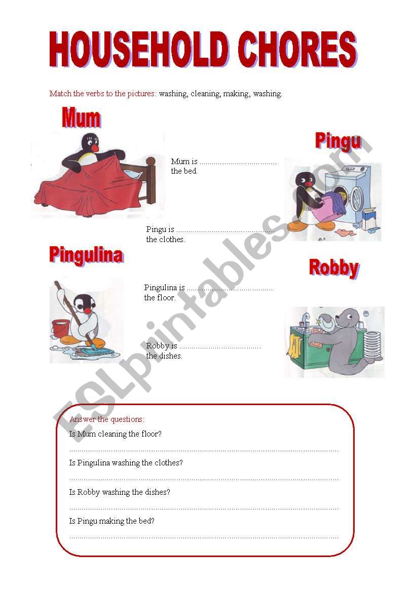 PINGU HOUSEHOLD CHORES worksheet