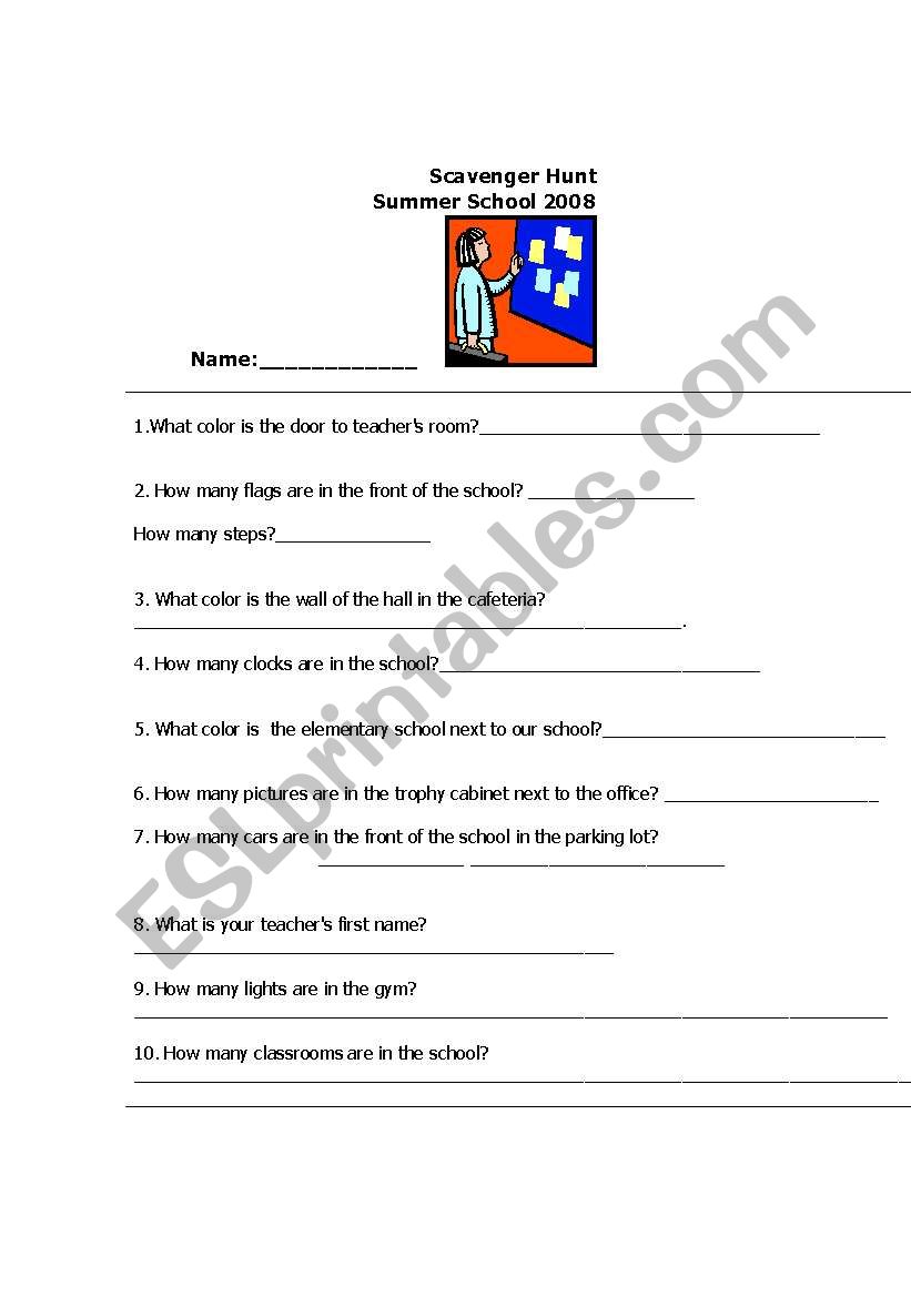 Scavenger hunt worksheet