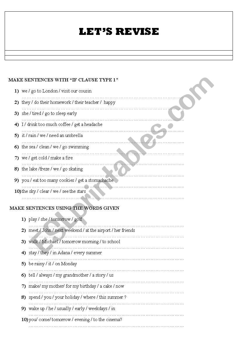 f clause / sentence revision worksheet