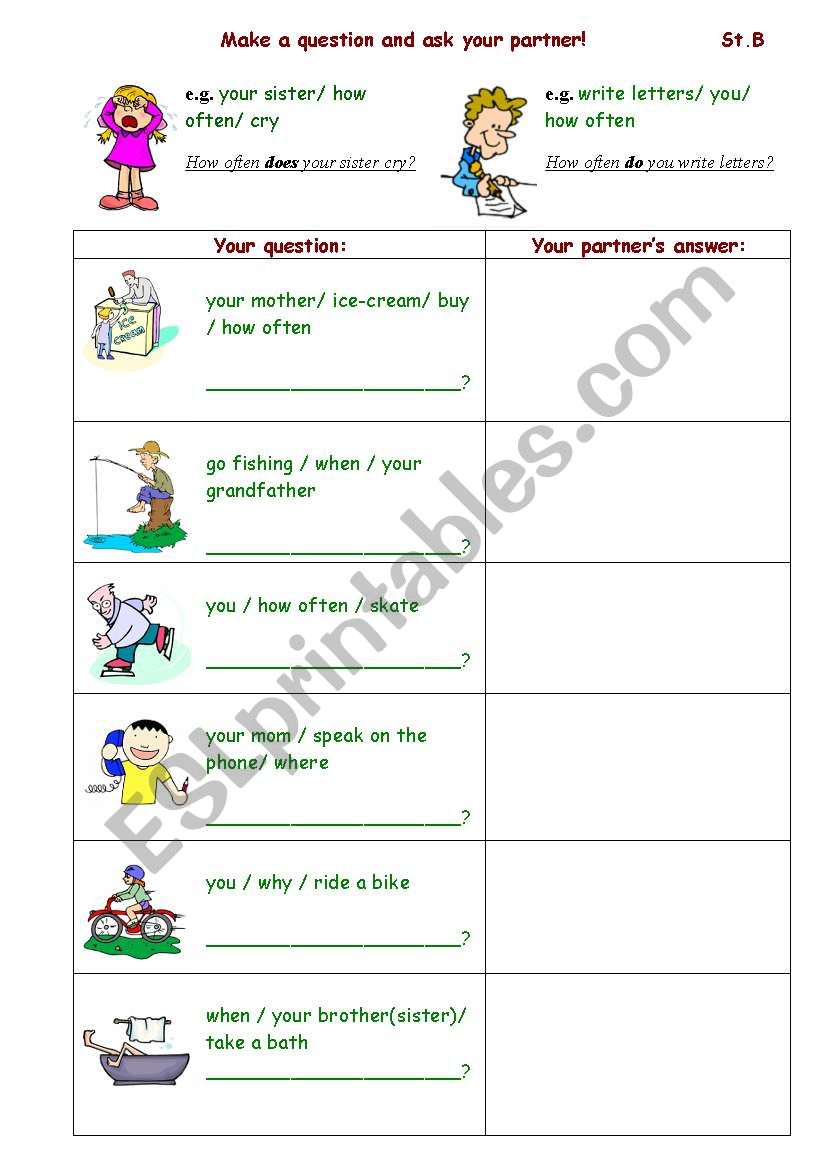 present simple student B worksheet