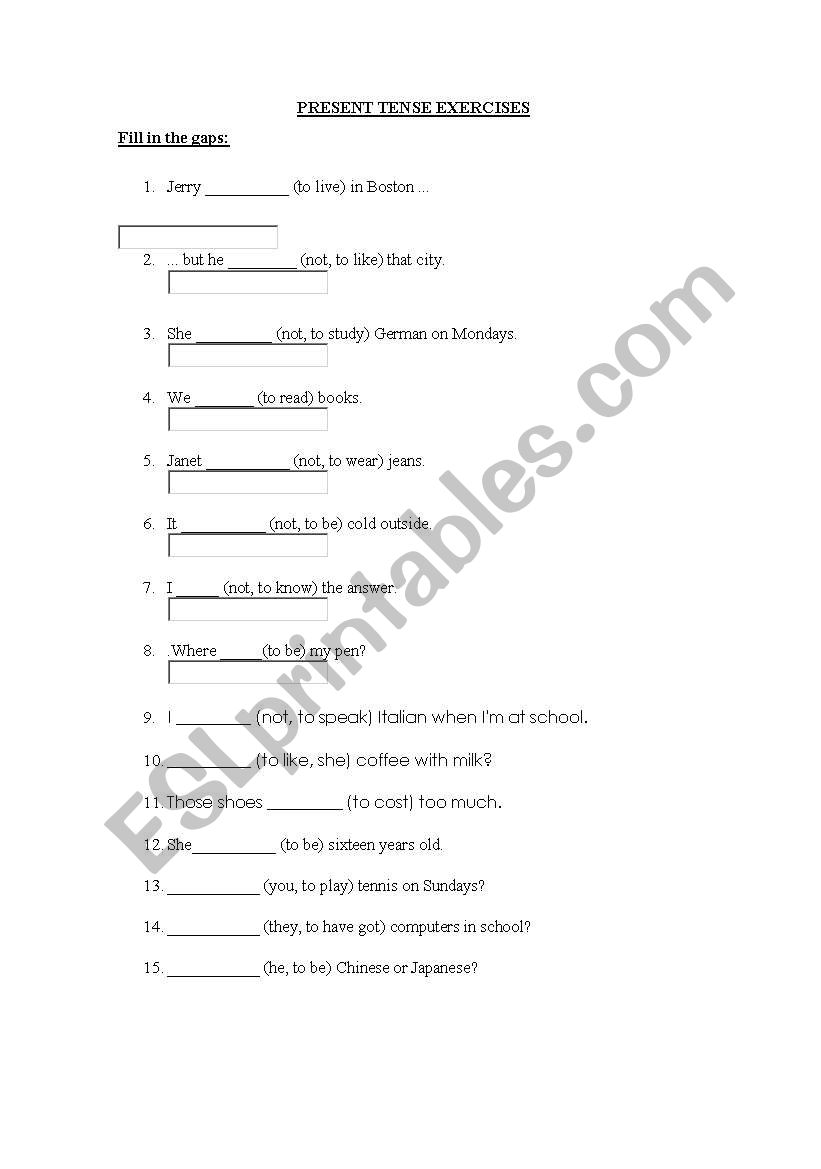 fill in the gaps present tense