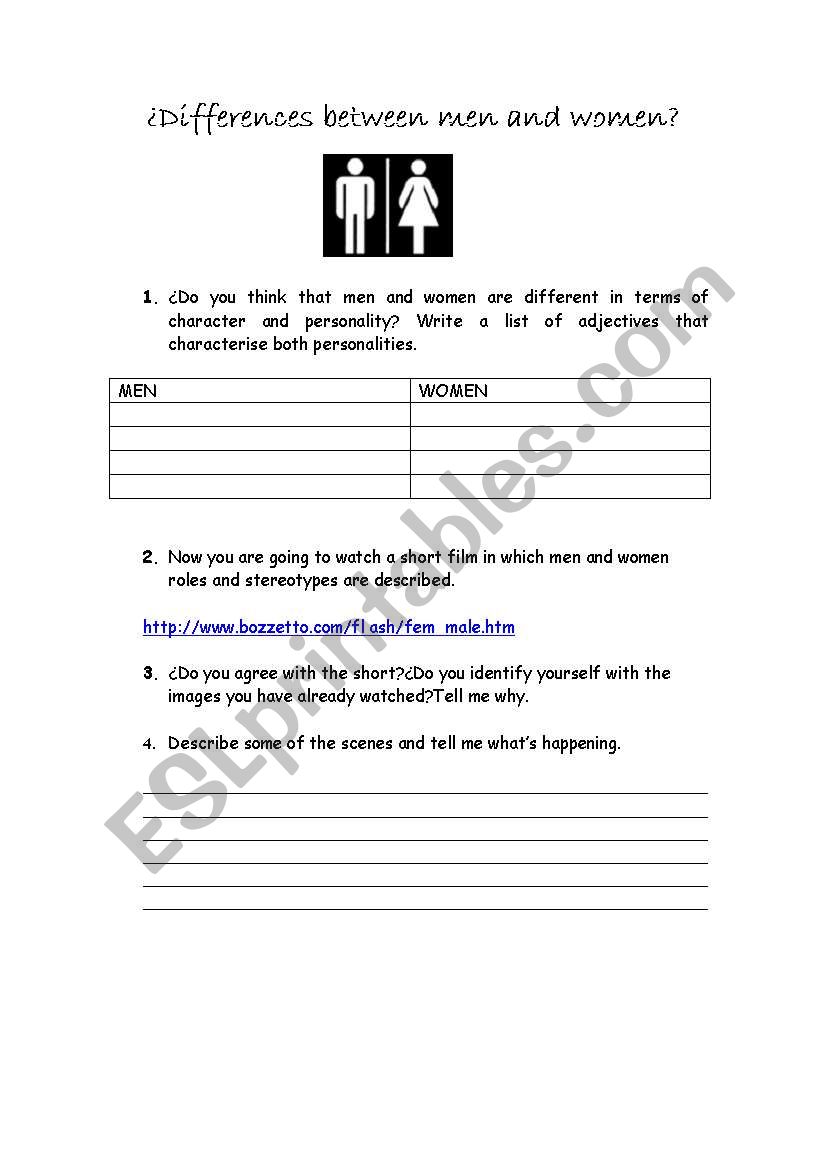 Men and women stereotypes worksheet