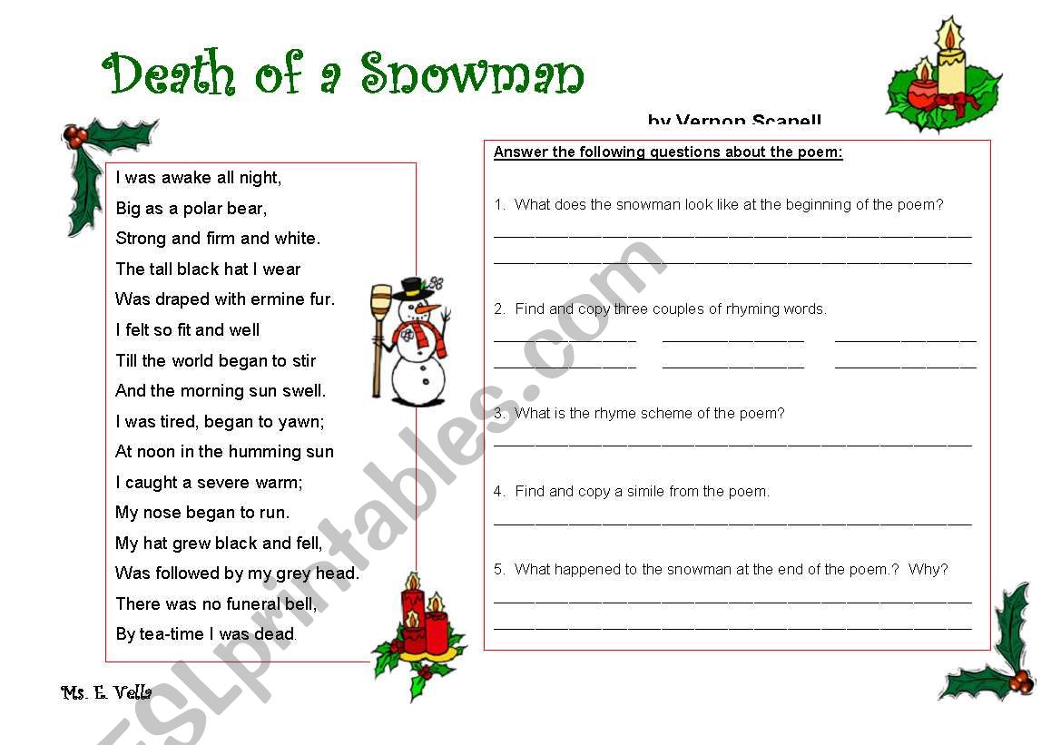 A Christmas Poem worksheet