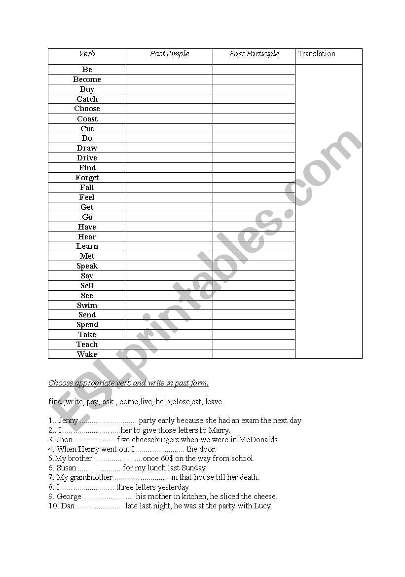 past simple:irregular and regular verbs- checking