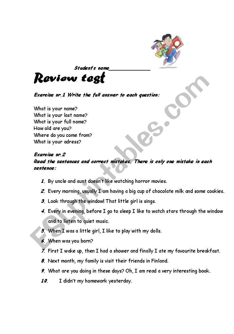review test worksheet