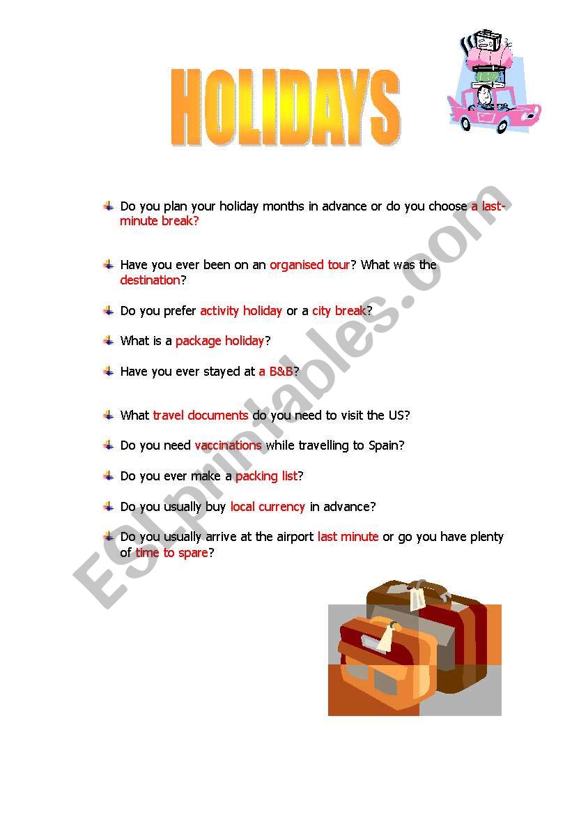 Holidays - speaking + vocabulary 