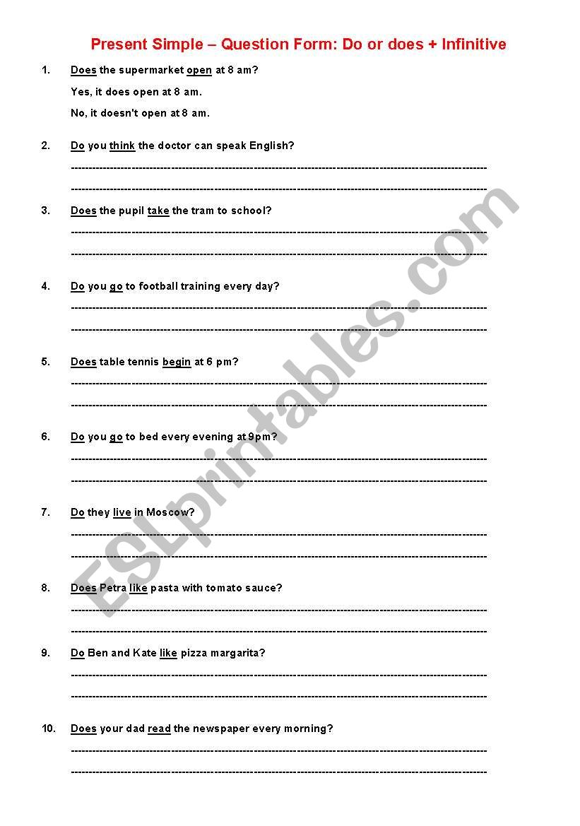 Present Simple Question worksheet