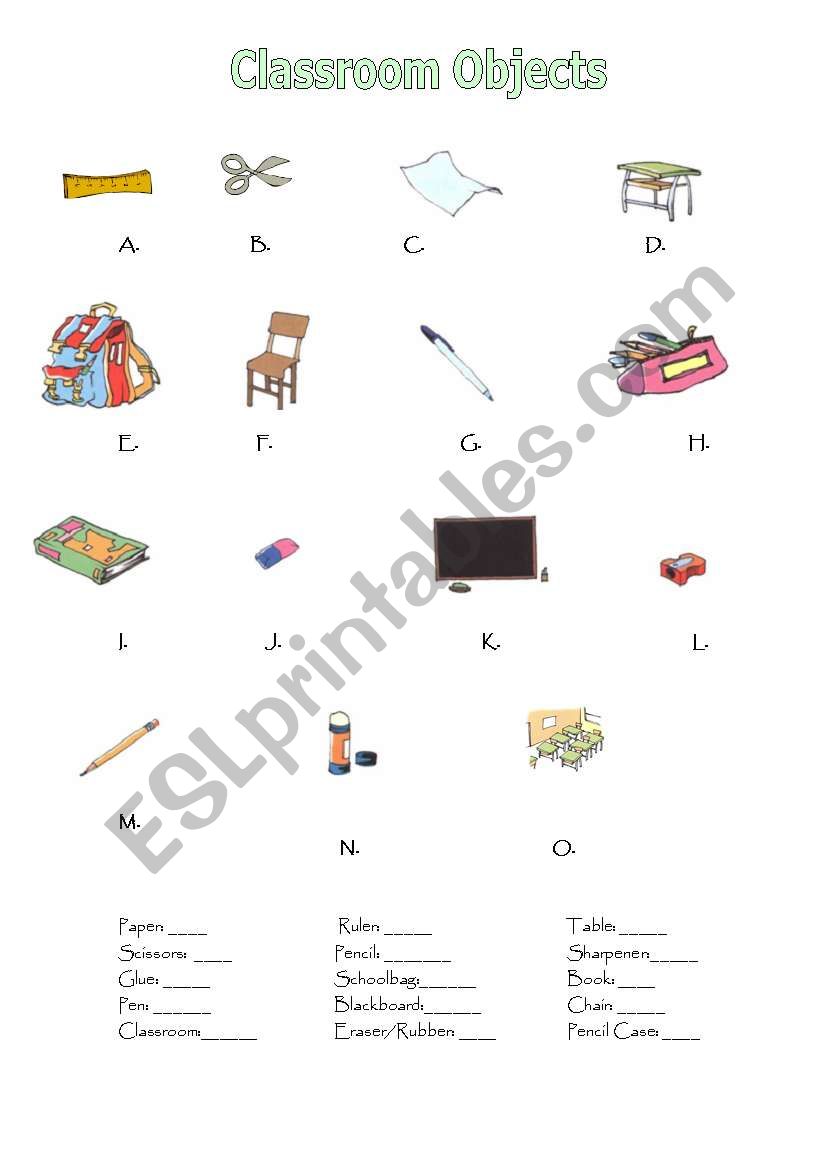 Classroom objects worksheet
