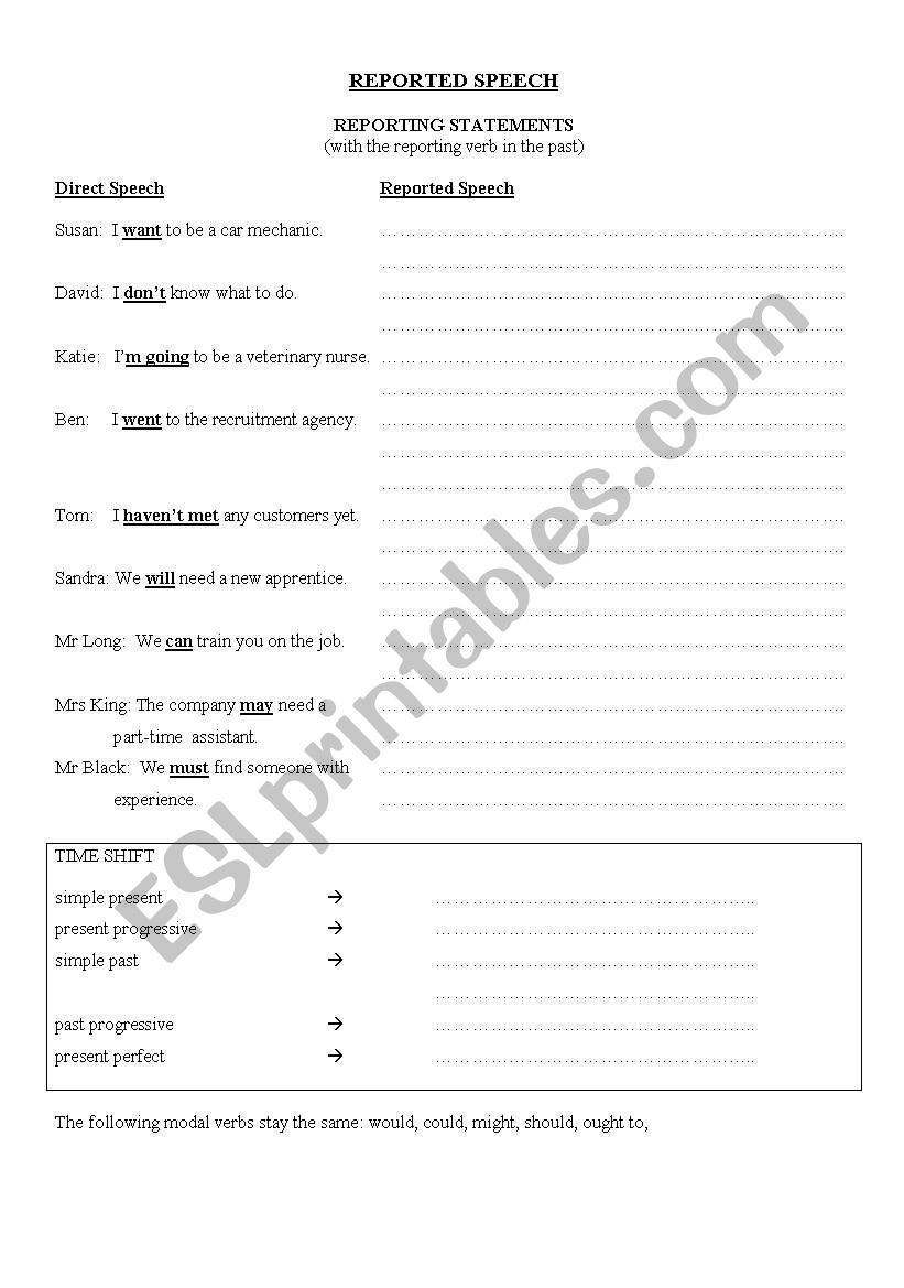 Reported Speech - reporting statements