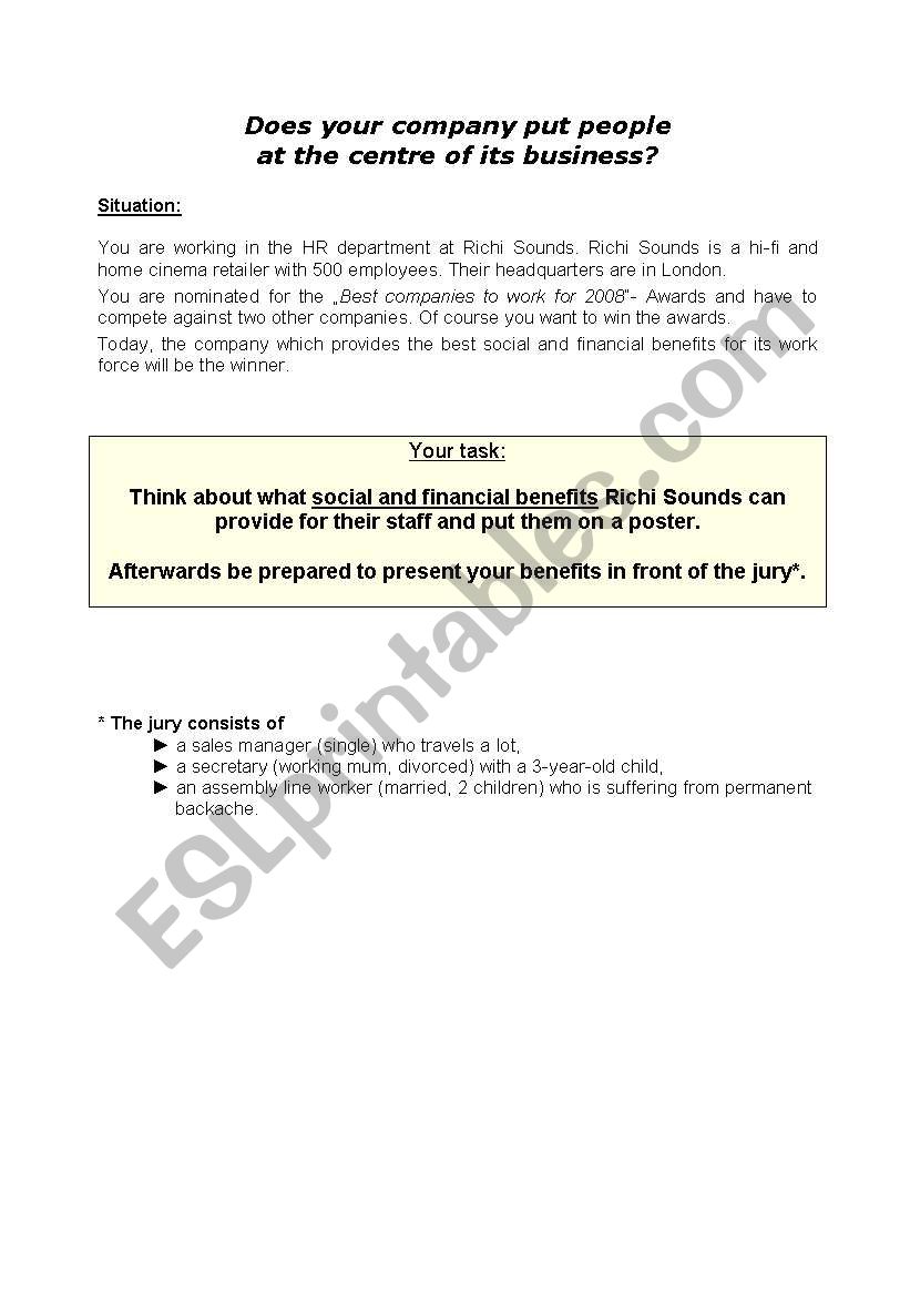 Business Simulation: Â´Best companies to workÂ´-awards - Employee benefits