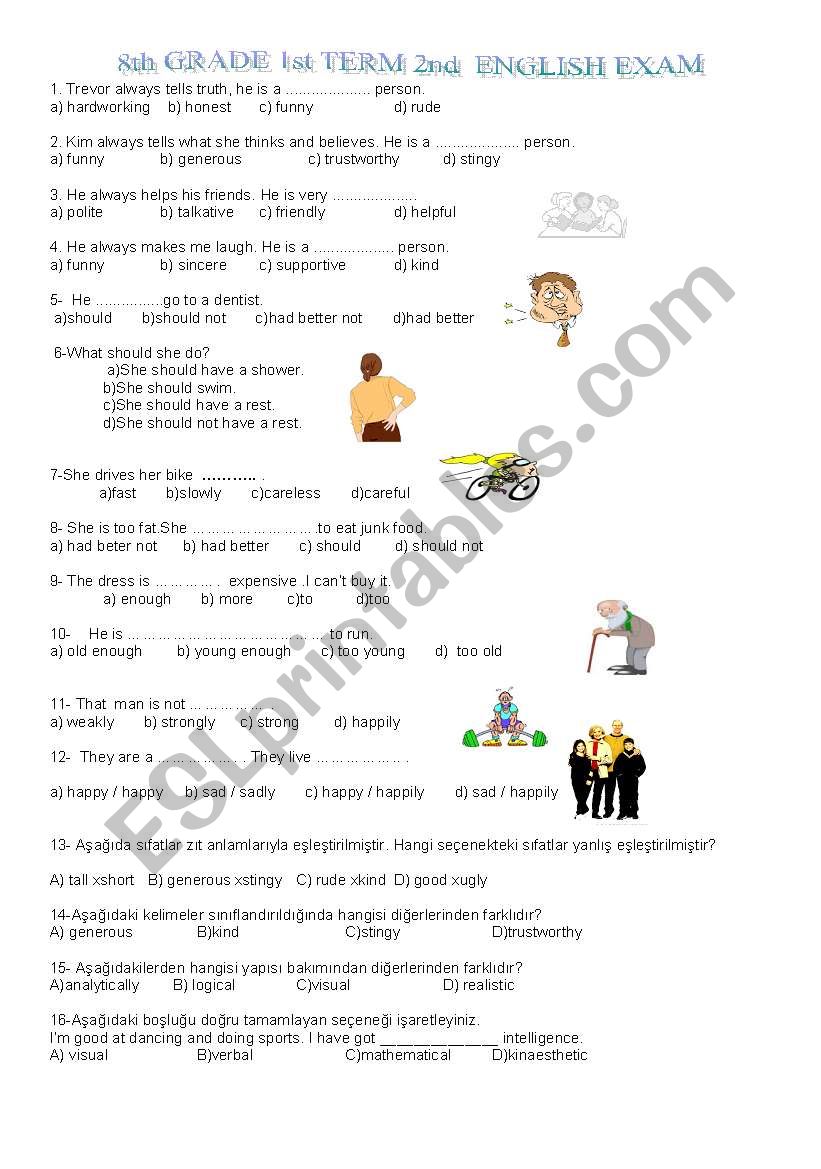 exam paper for 8th gade worksheet
