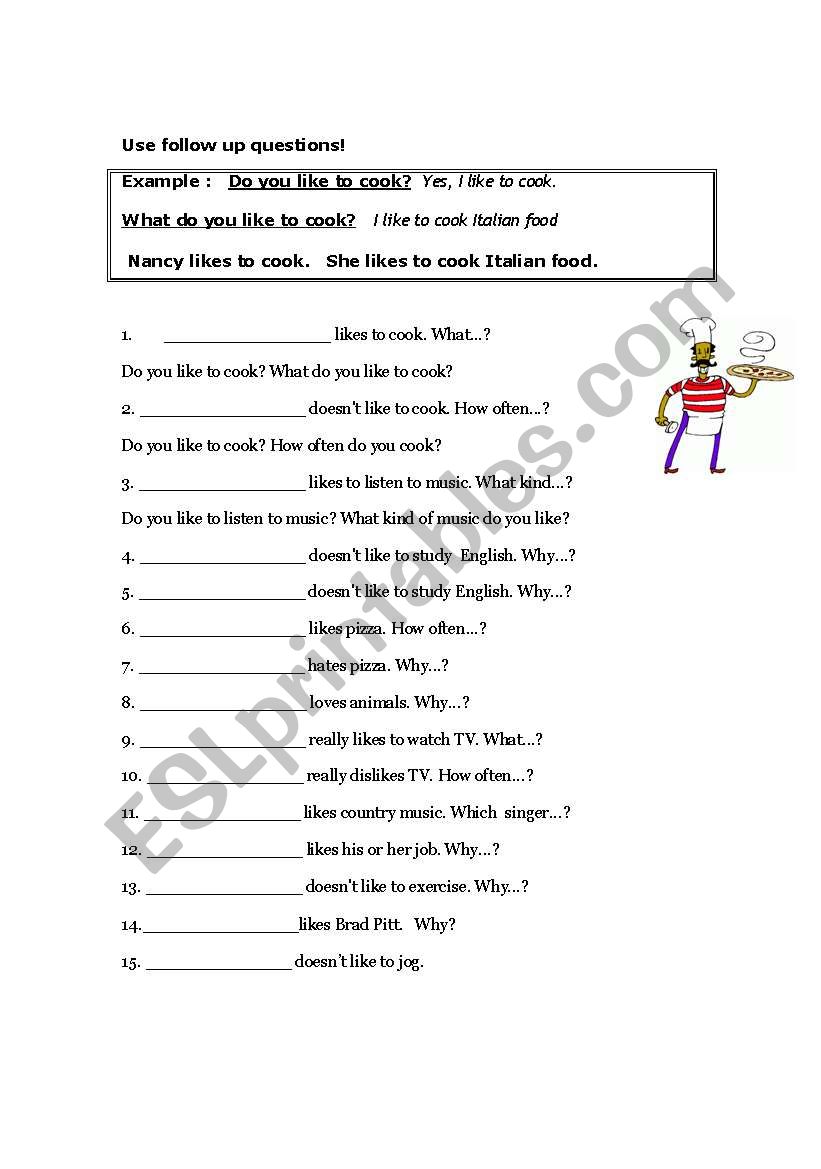 likes and dislikes worksheet