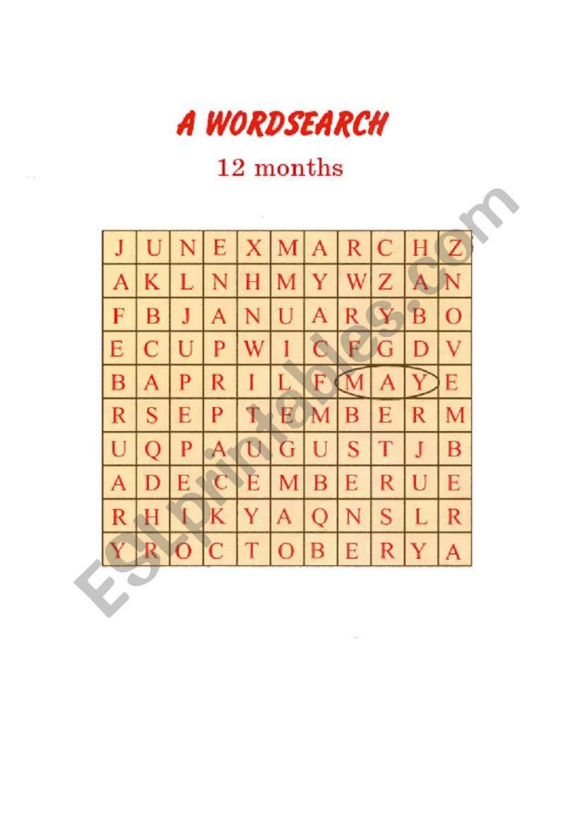 Wordsearch: 12 months worksheet