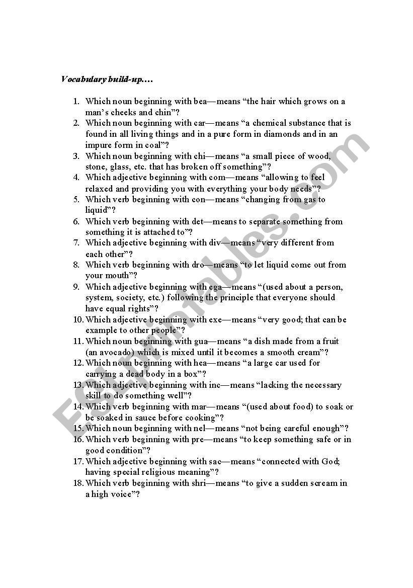 Vocabulary One worksheet