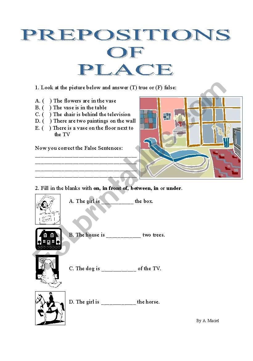 Prepositions of place worksheet