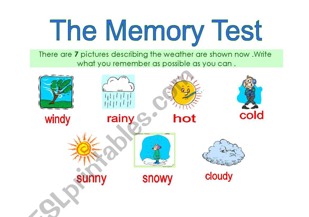 Printable Short Term Memory Tests