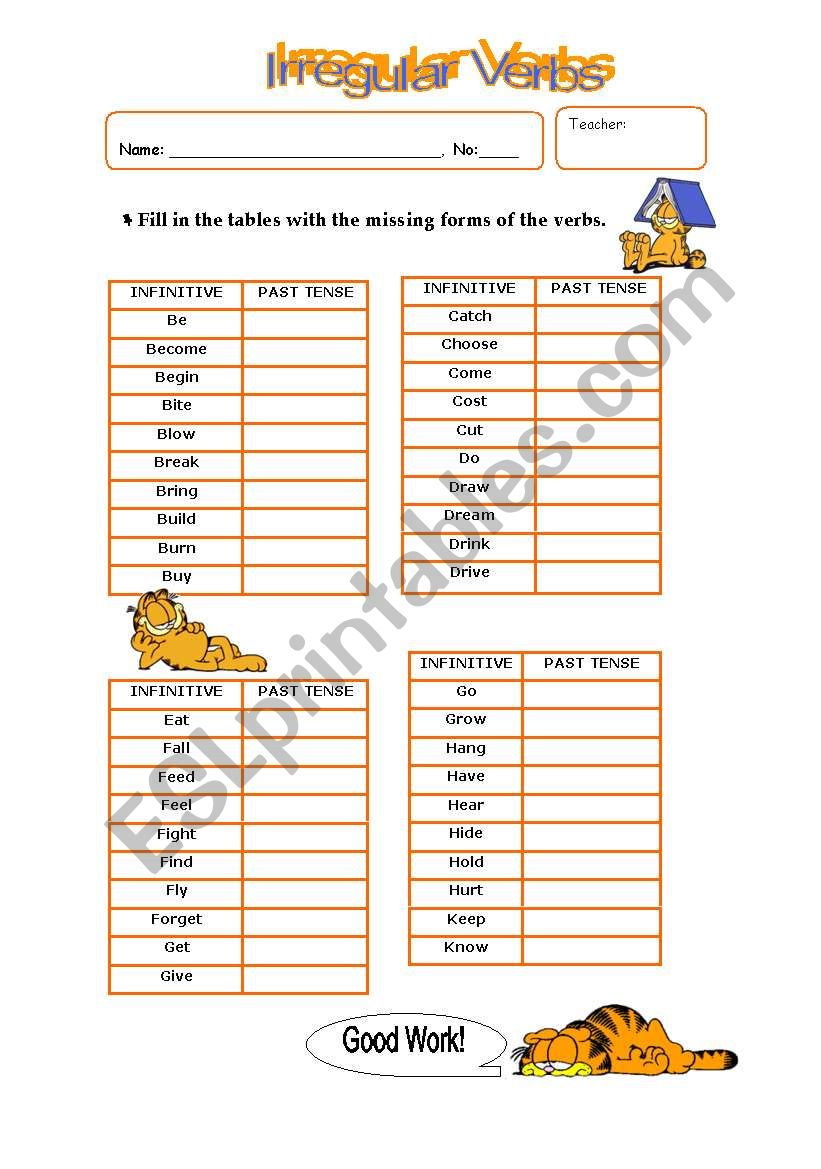 Irregular verbs list - Part I worksheet