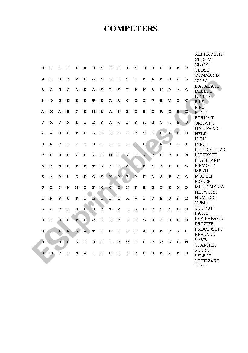 Computers worksheet