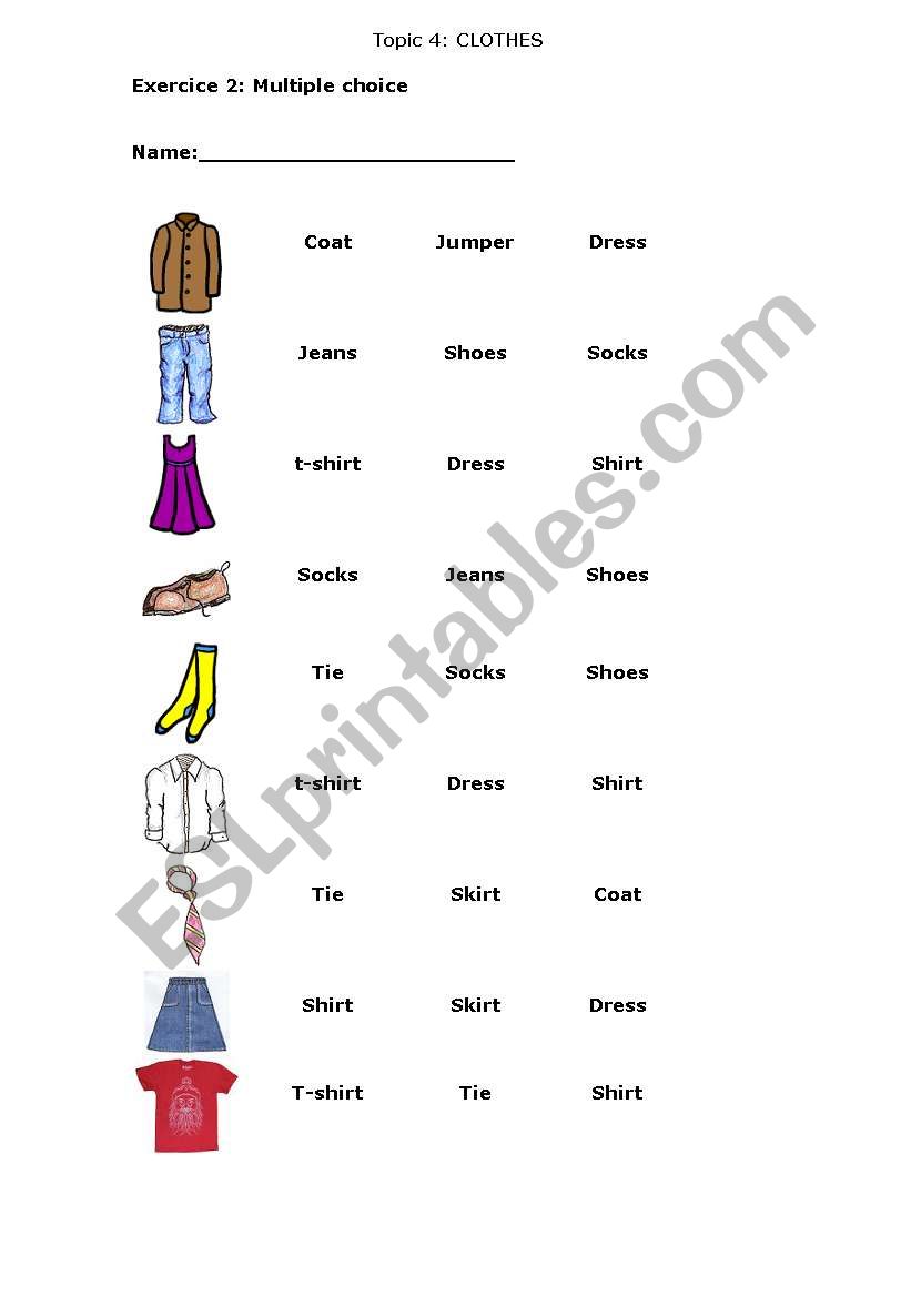 clothes worksheet