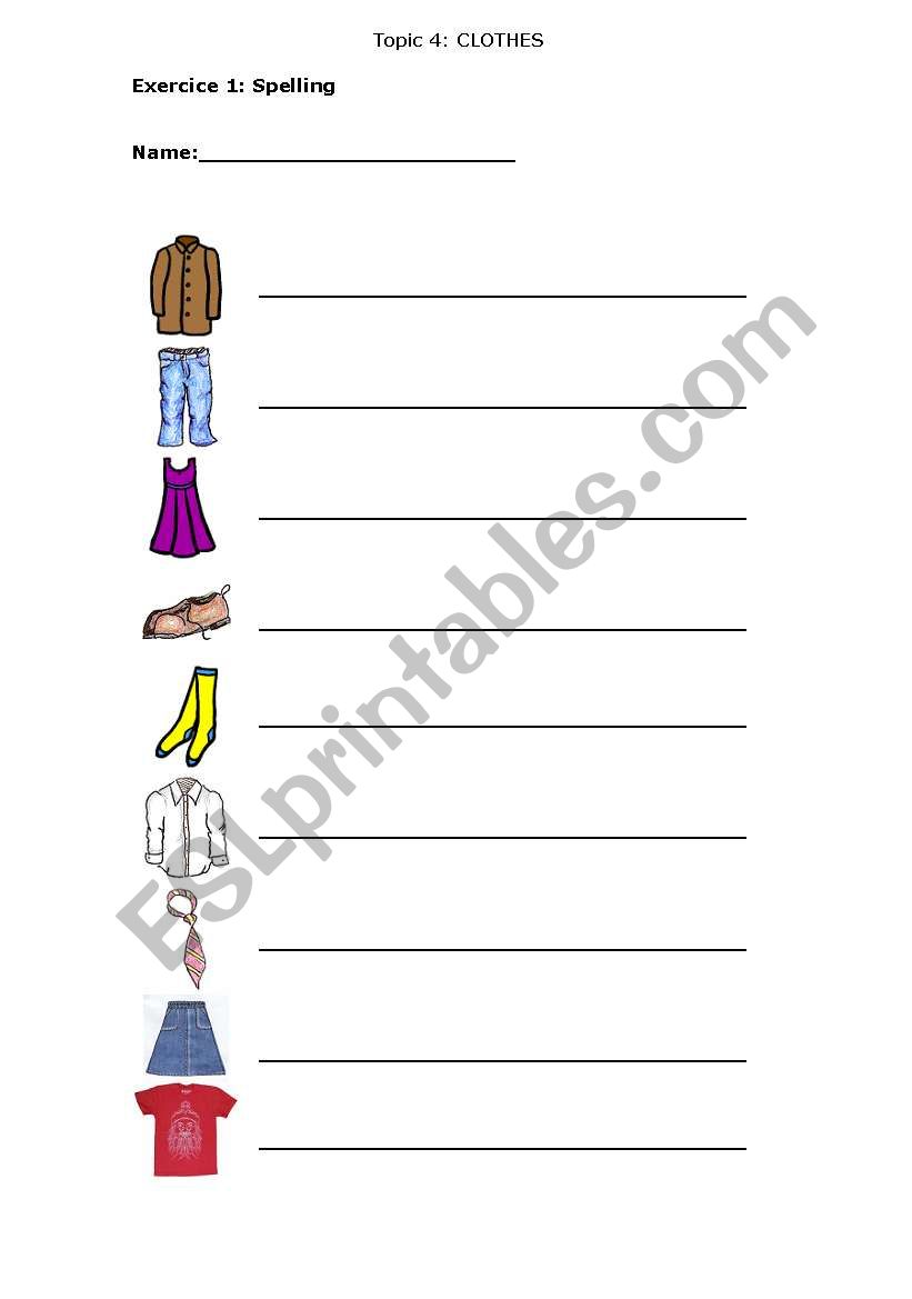 clothes spelling worksheet