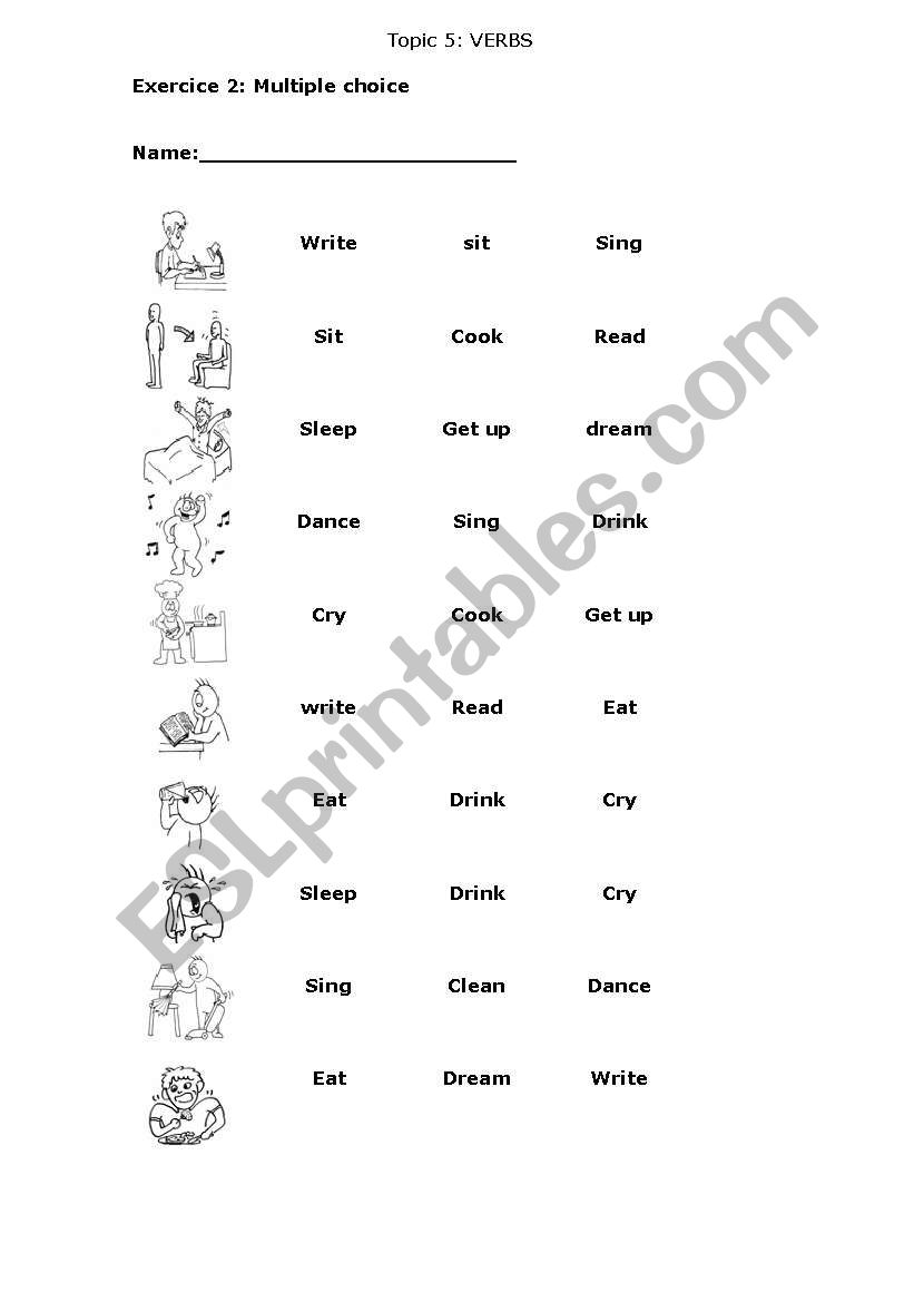 verbs multiple choice worksheet