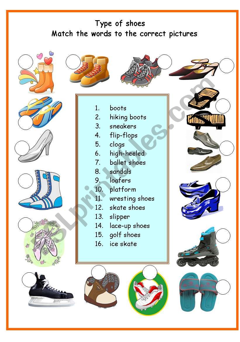 TYPE OF SHOES worksheet