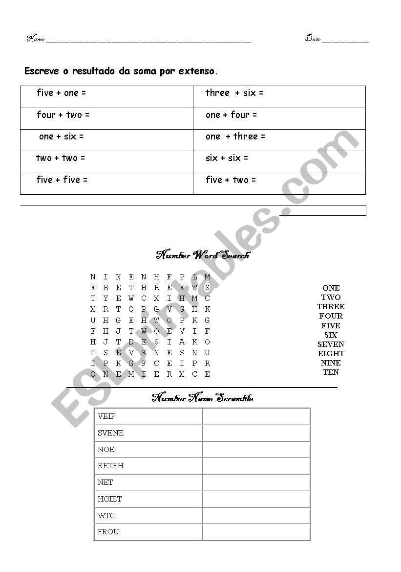 Numbers worksheet