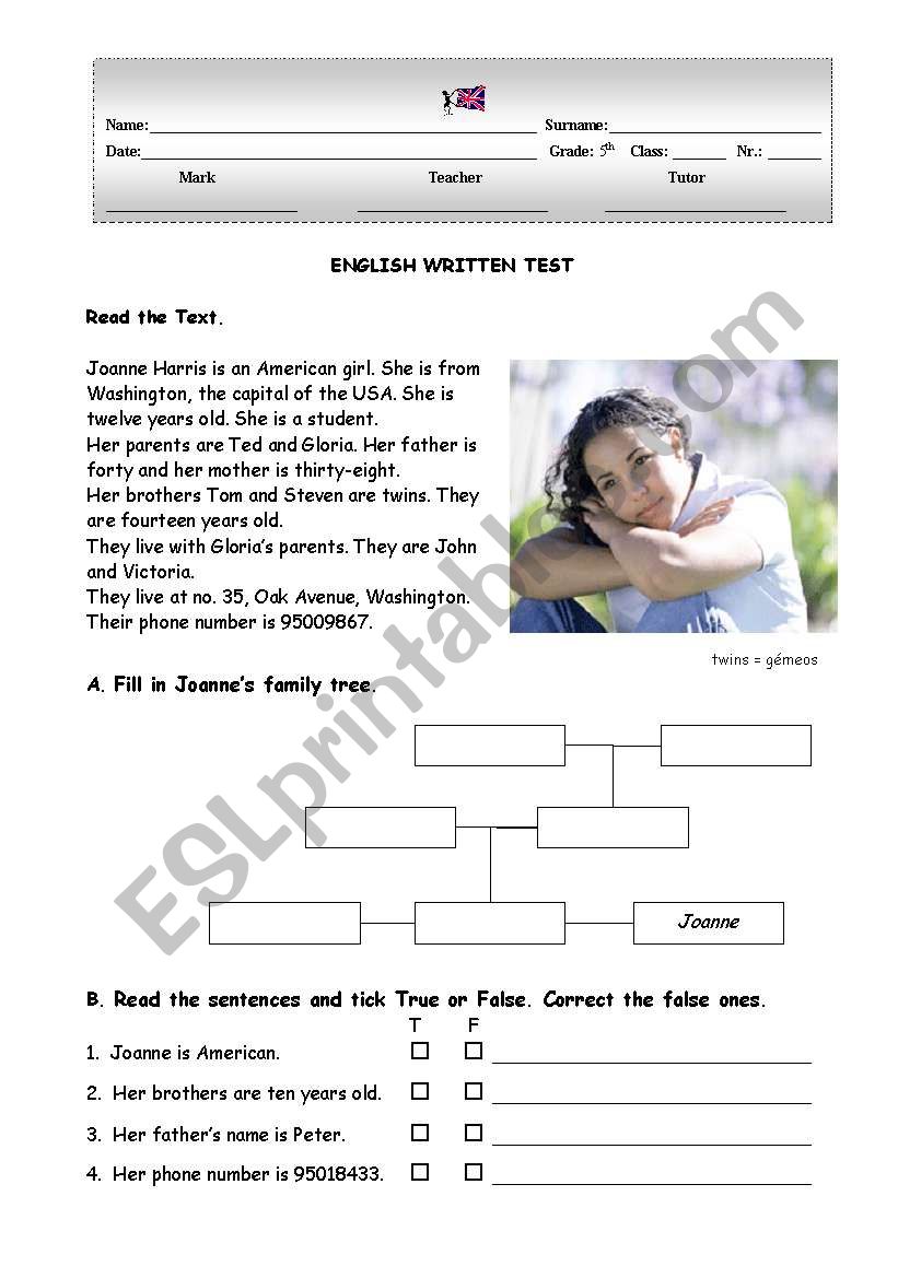 Written Test worksheet