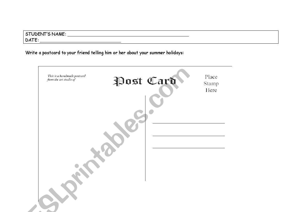 POSTCARD worksheet