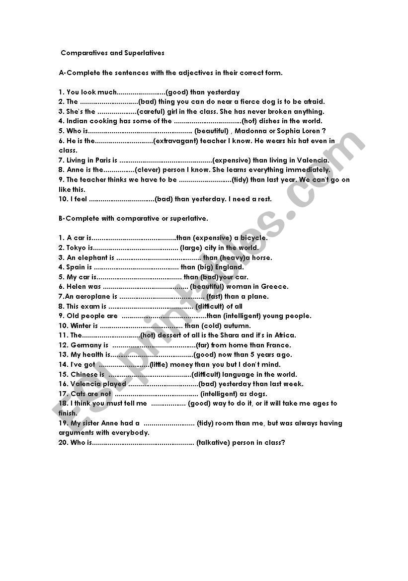 comparatives worksheet