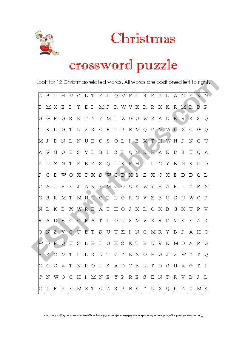 CHRISTMAS CROSSWORD PUZZLE worksheet