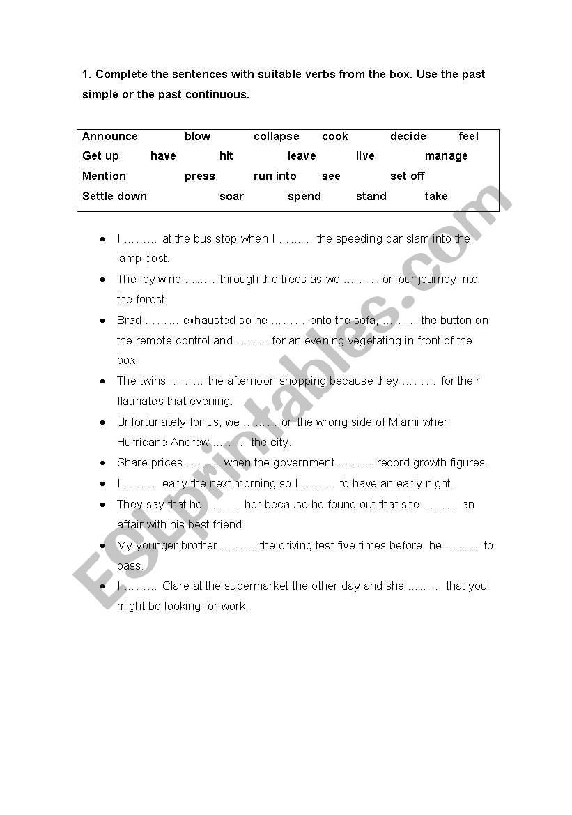 past exercises worksheet