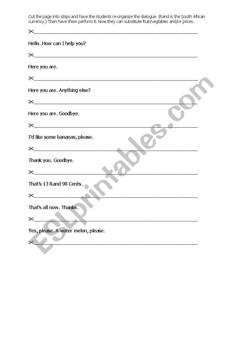 Market dialogue worksheet