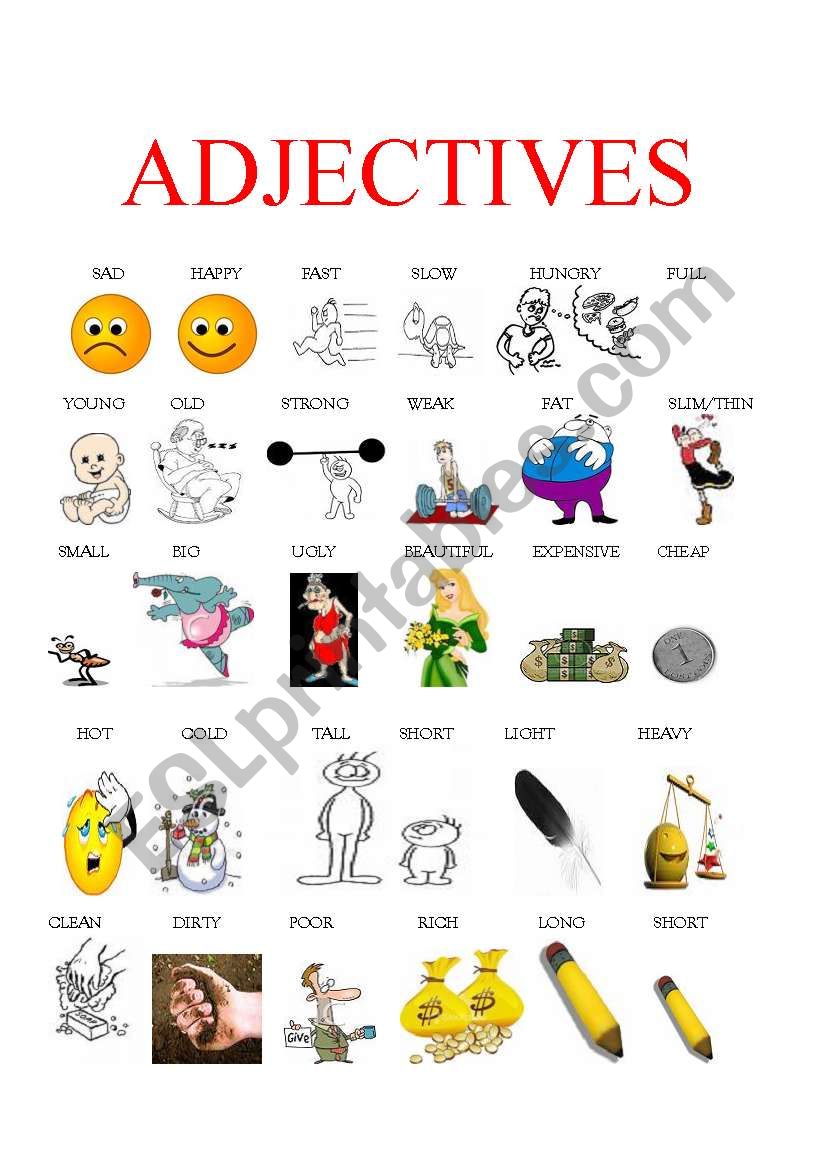 Picture dictionary for the most common adjectives