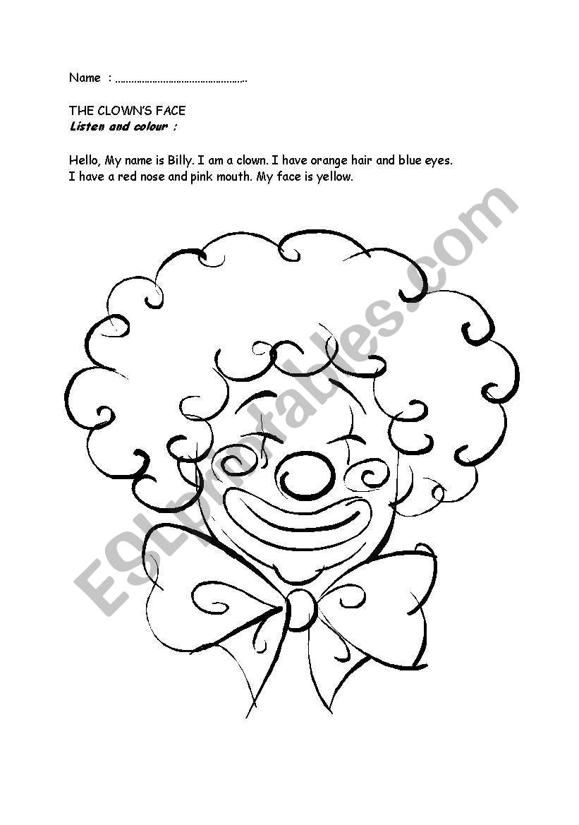 the clowns face worksheet