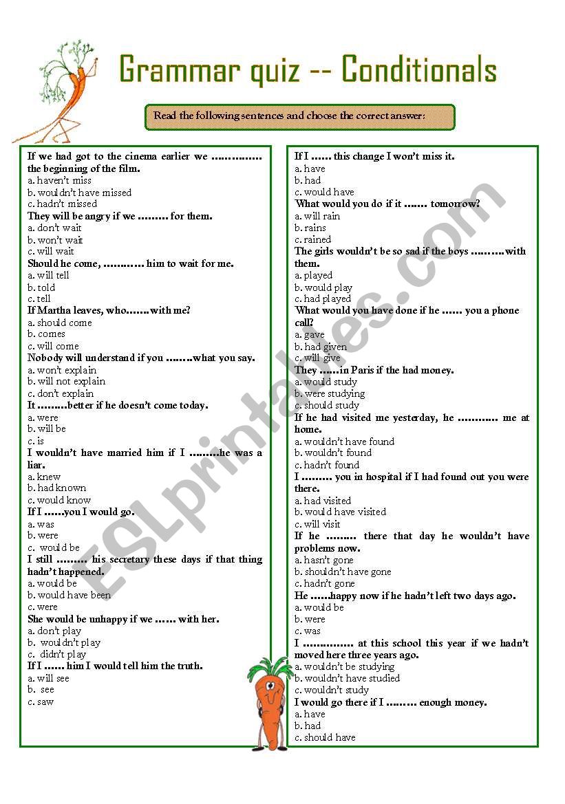 GRAMMAR QUIZ --- CONDITIONALS worksheet