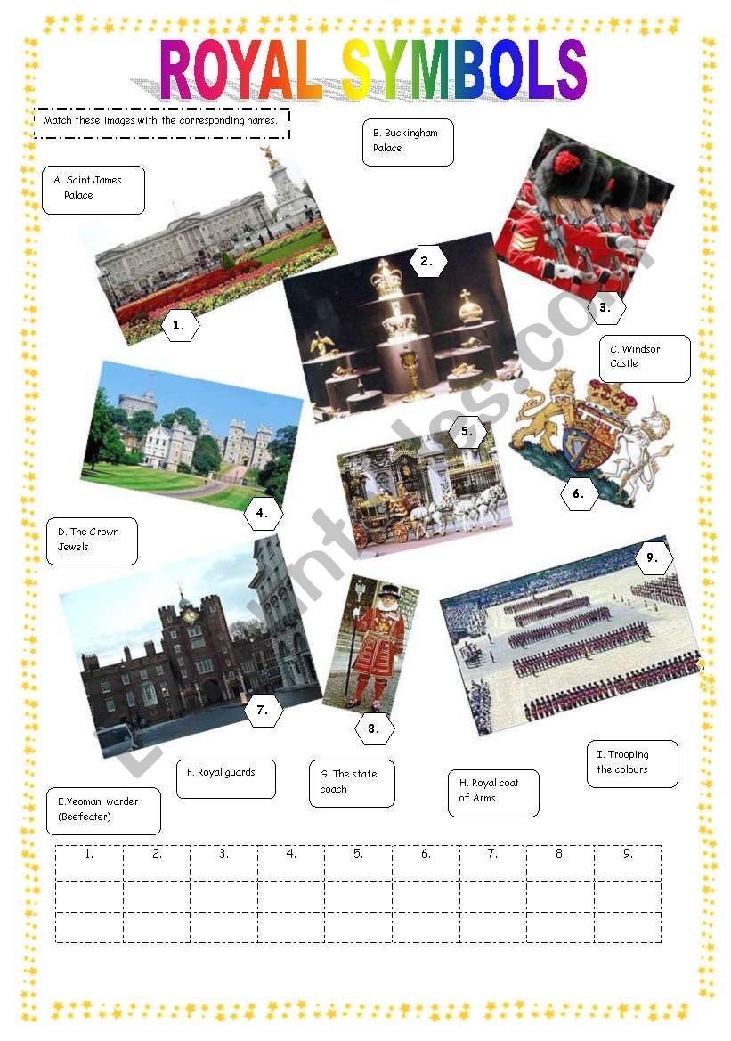 British royal symbols worksheet