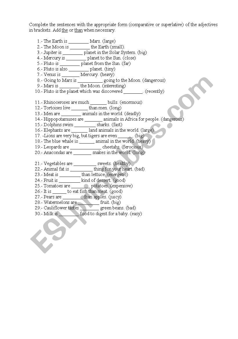 Comparatives and superlatives worksheet