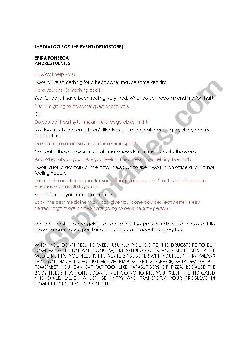 DIALOG IN THE DRUGSTORE worksheet