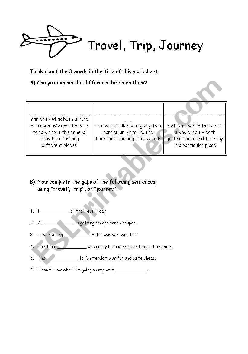 Travel Trip Journey worksheet