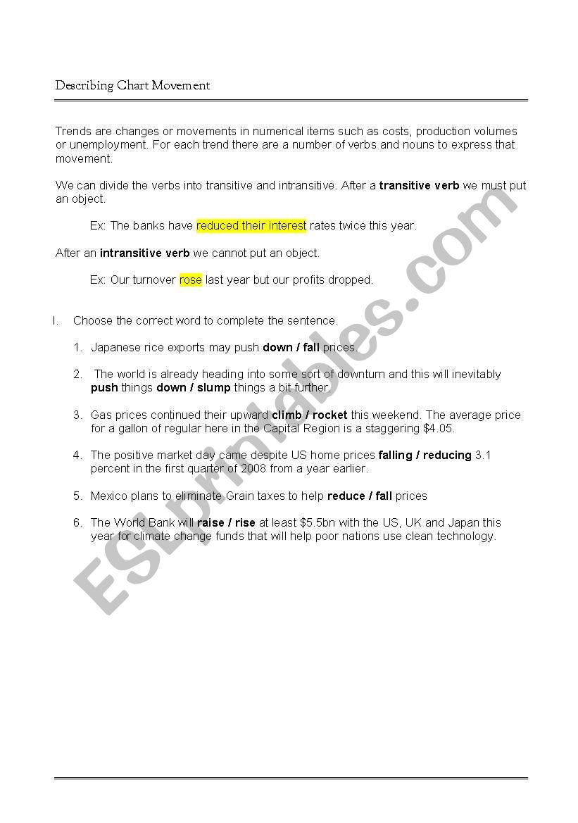 Describing trend movements worksheet