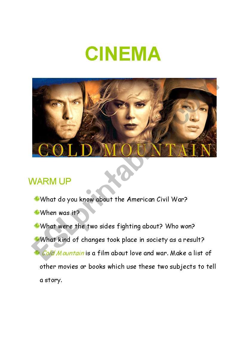 cold mountain worksheet