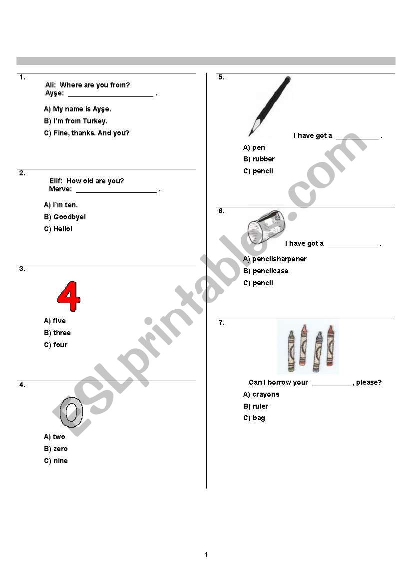 2nd Grade vocabulary test worksheet