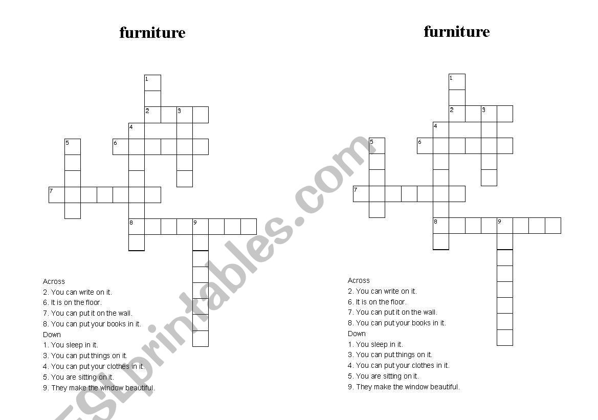 furniture.crossword worksheet
