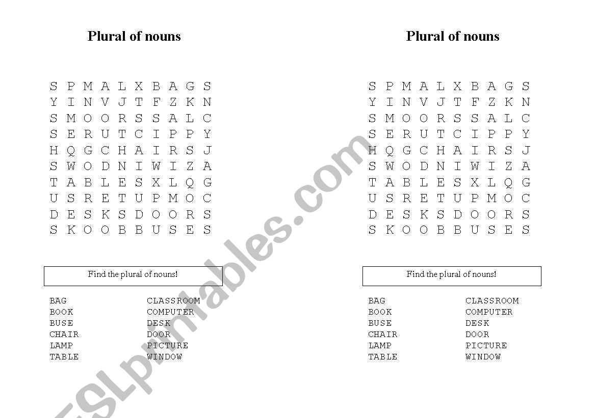 plural.wordsearch worksheet