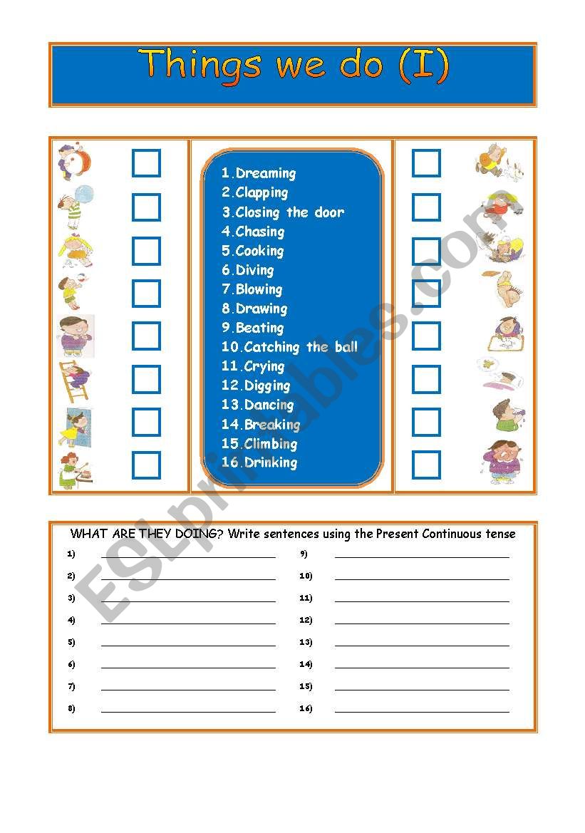 Things we do (I) worksheet