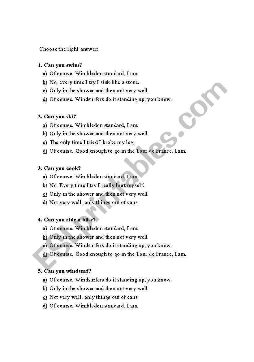 Can you? worksheet